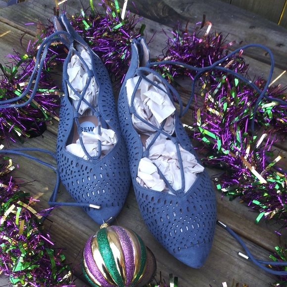 Report Shoes - Tie up blue flats by REPORT